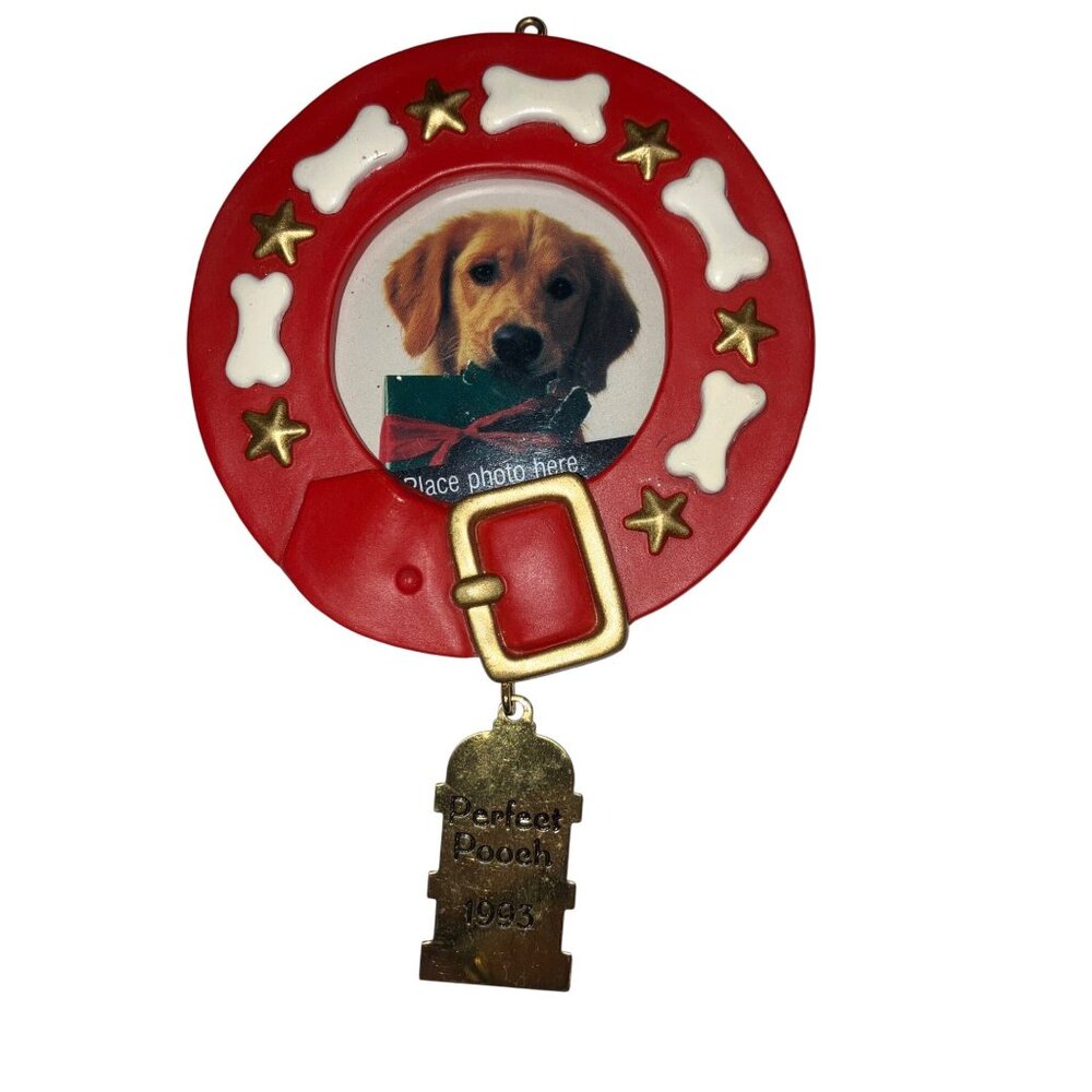 1993 Hallmark "Perfect Pooch" Red Dog Collar Photo Holder Ornament